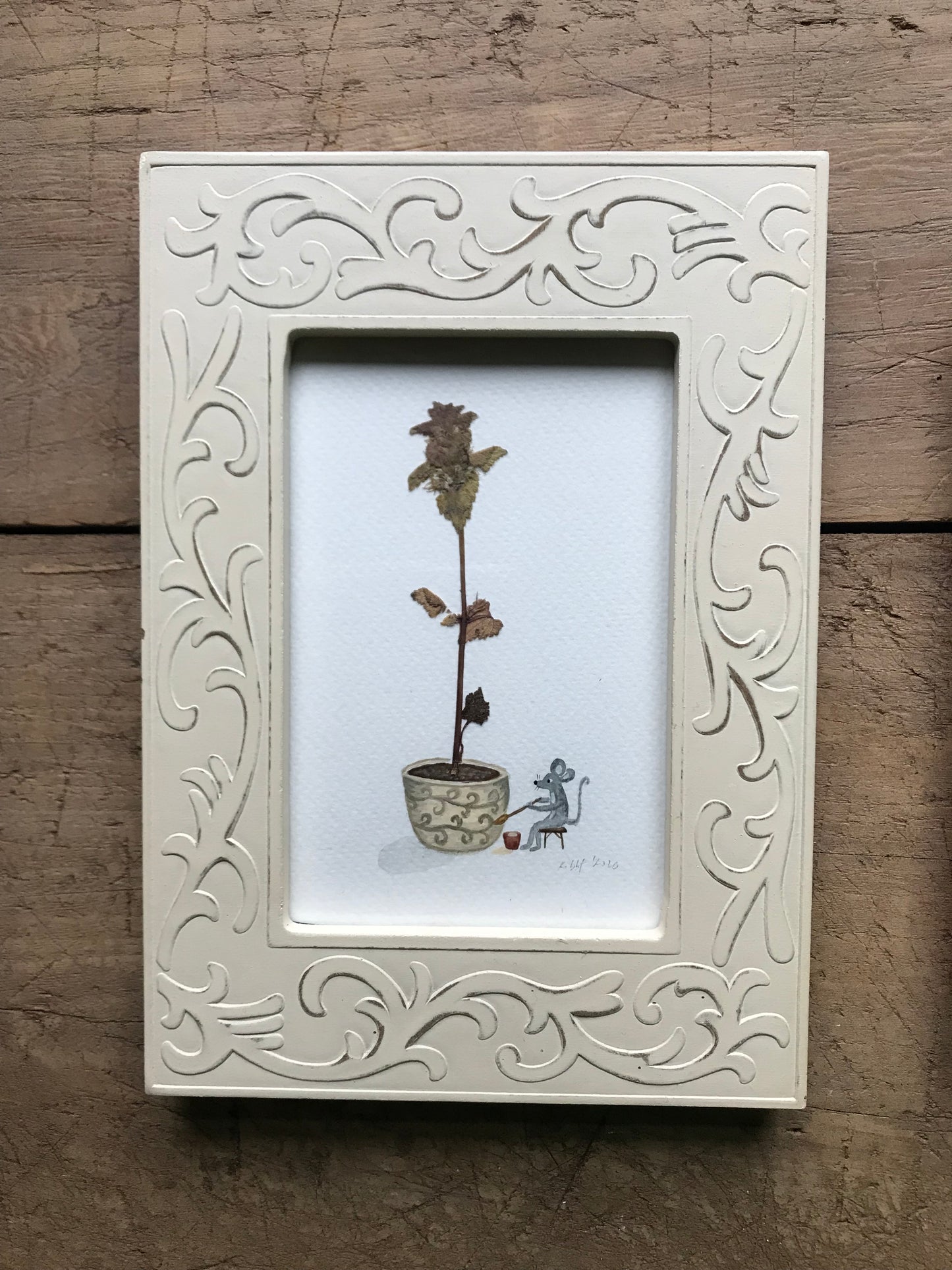 Plant pot - original painting in a vintage frame