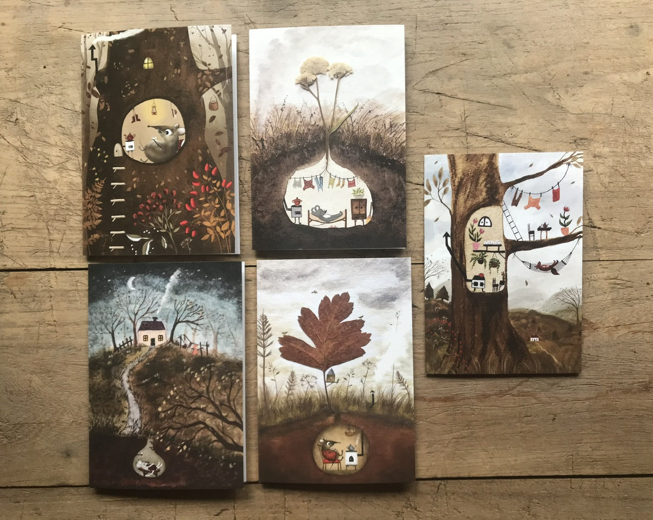 Autumn /fall - set of 5 cards - eco friendly cards