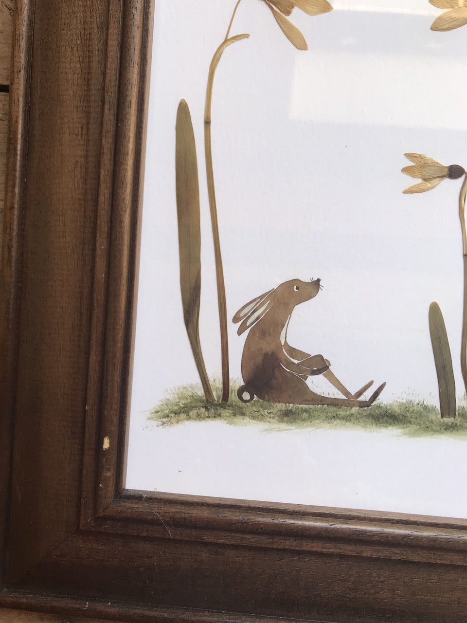 Snowdrops - pressed plant collage framed in a vintage wooden frame