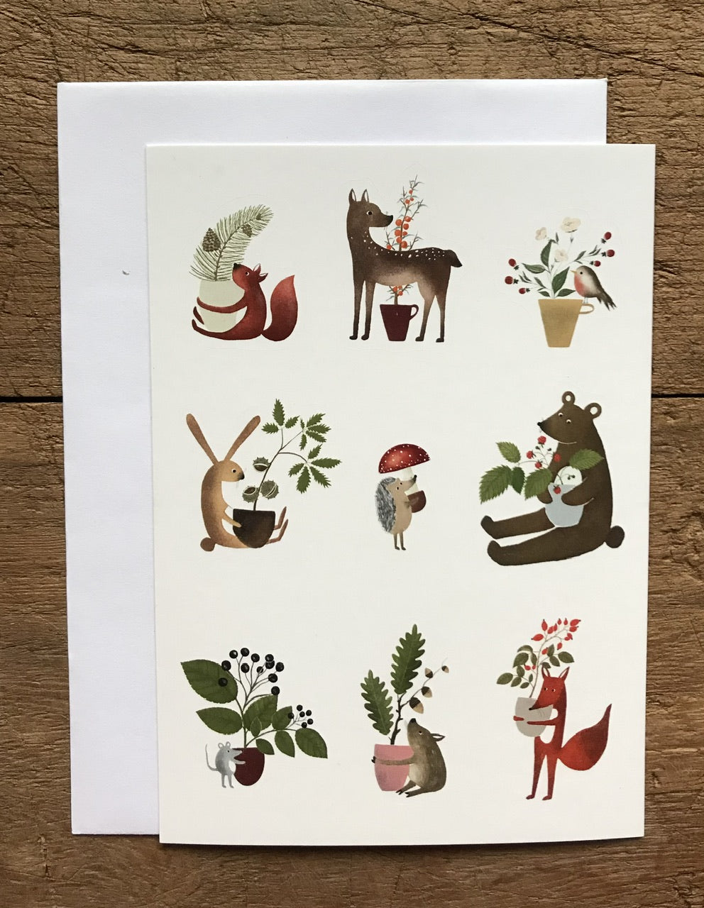 Forest animals - stickers on postcard