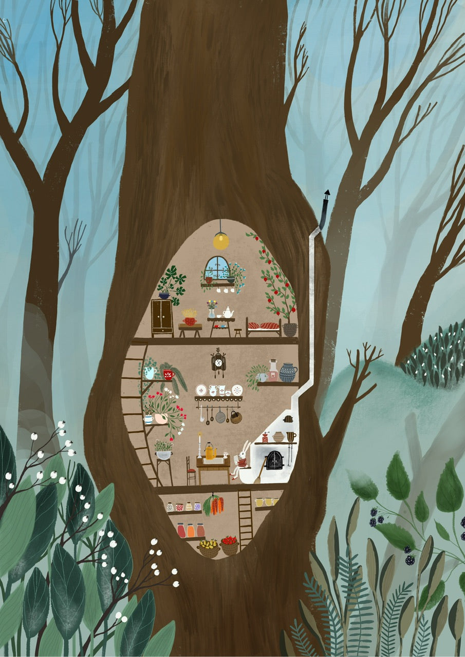 Bunny treehouse - fine art print