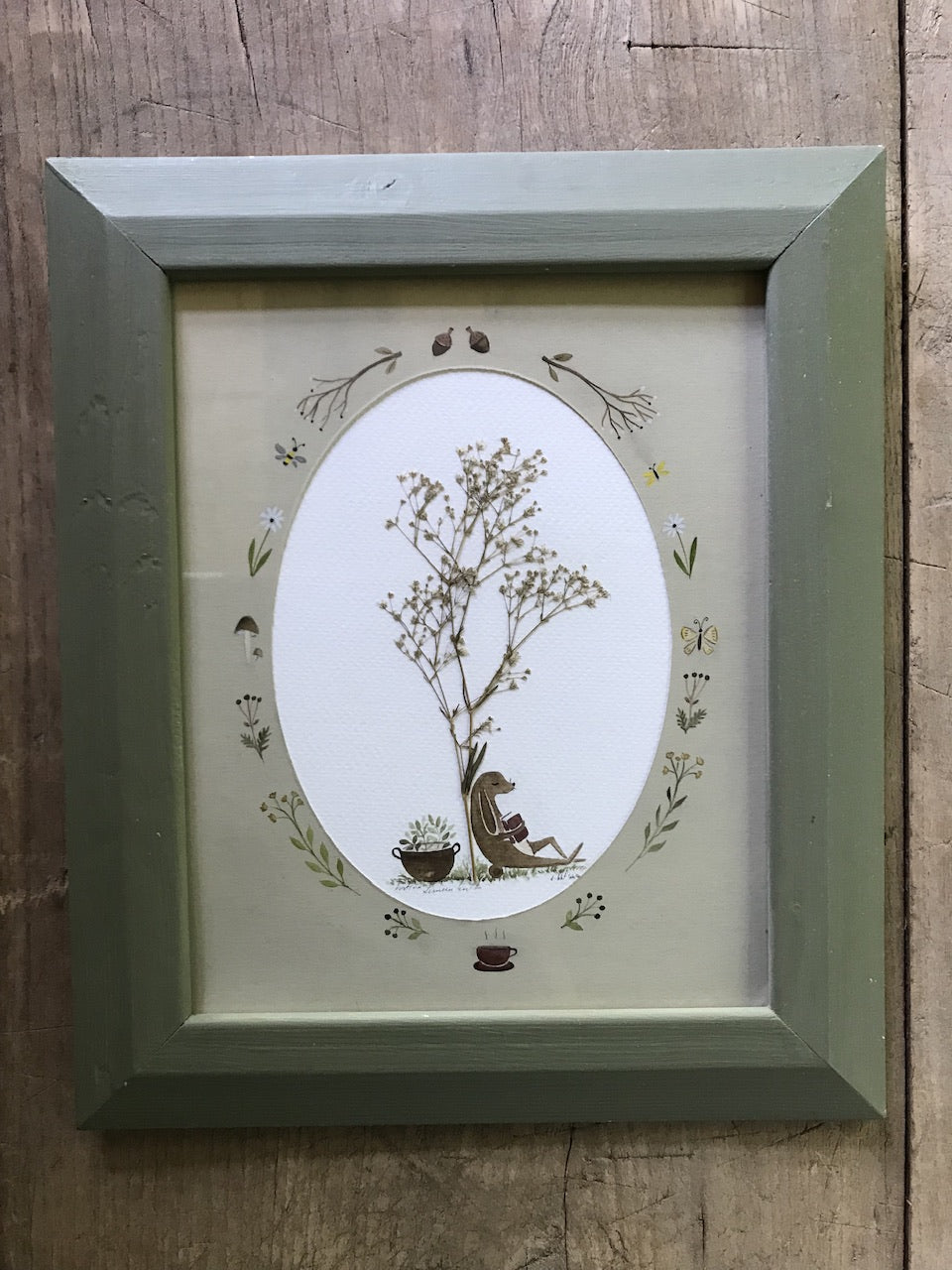 A nice day - original painting in wooden frame / pressed plant collage