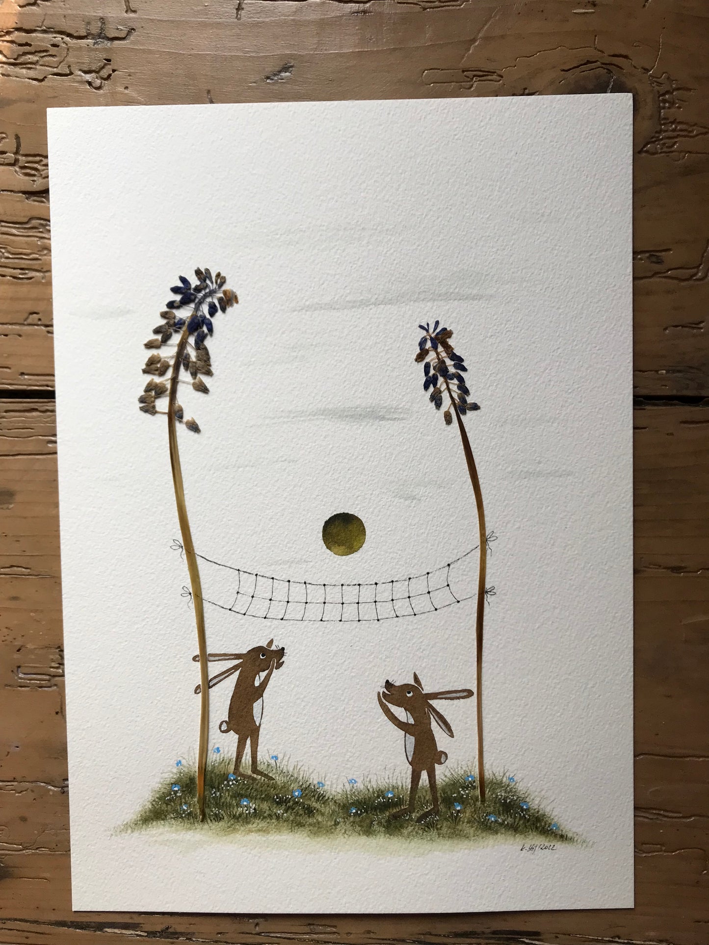 Volleyball - pressed plant collage - original painting