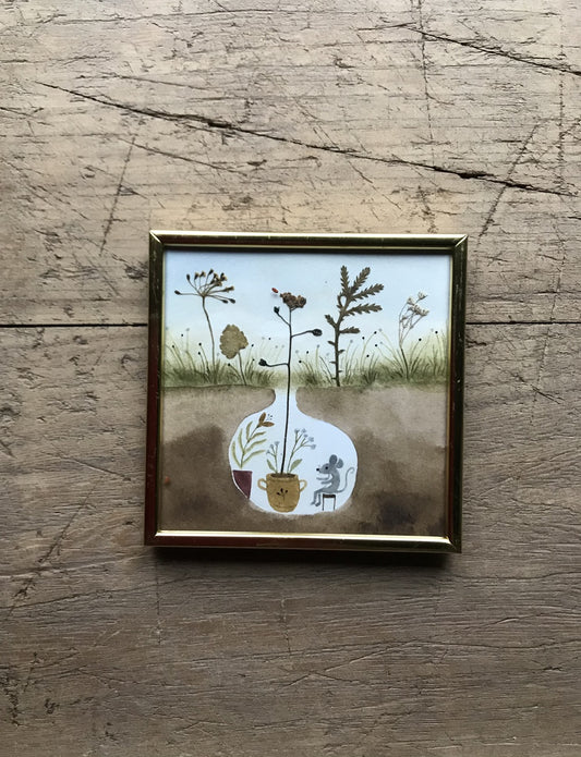 Plantlover - original painting in metal frame / pressed plant collage