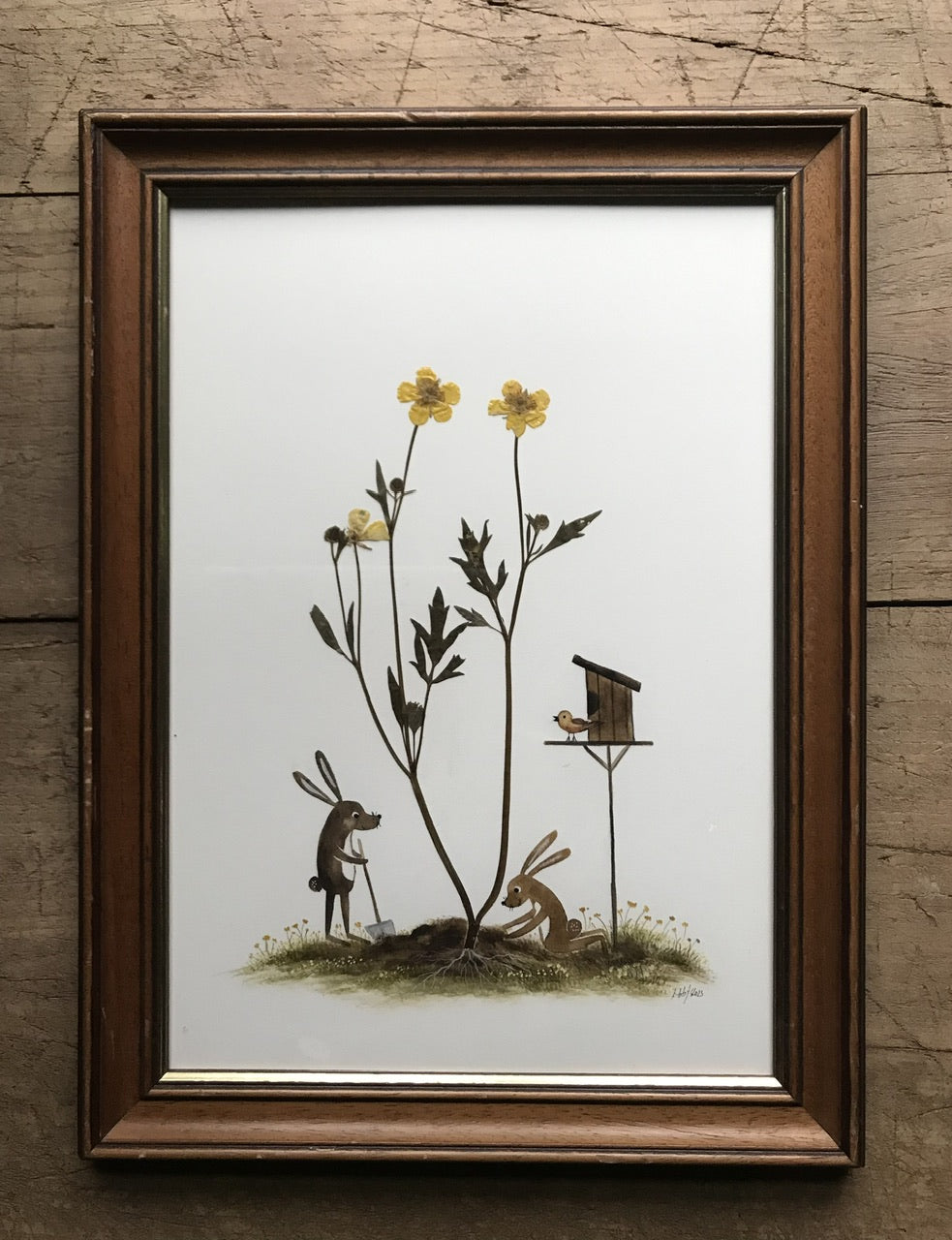 Flower lovers  - original painting in wooden frame / pressed plant collage