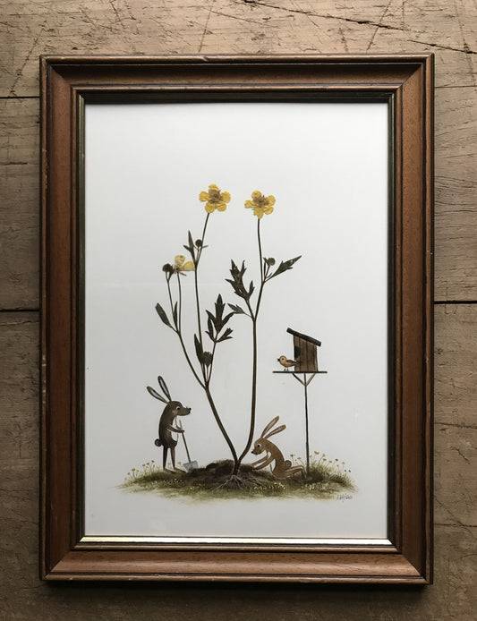 Flower lovers  - original painting in wooden frame / pressed plant collage