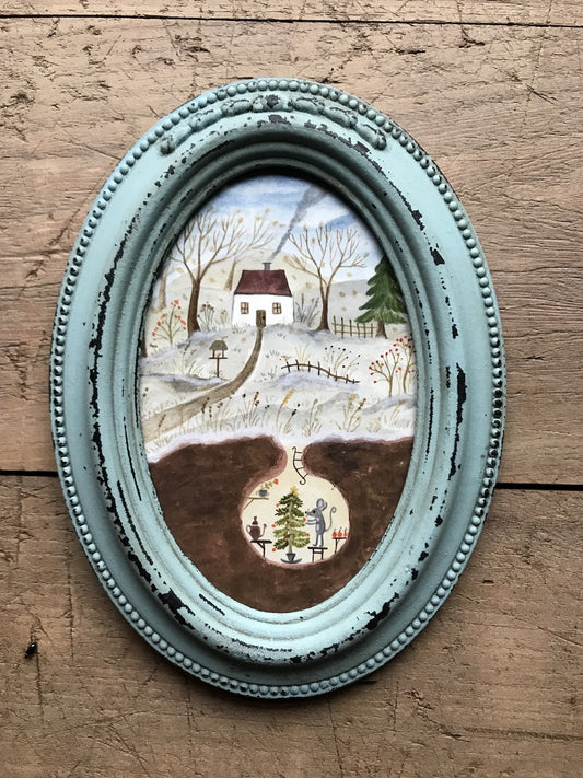 Getting ready for Christmas   - original painting in wooden frame