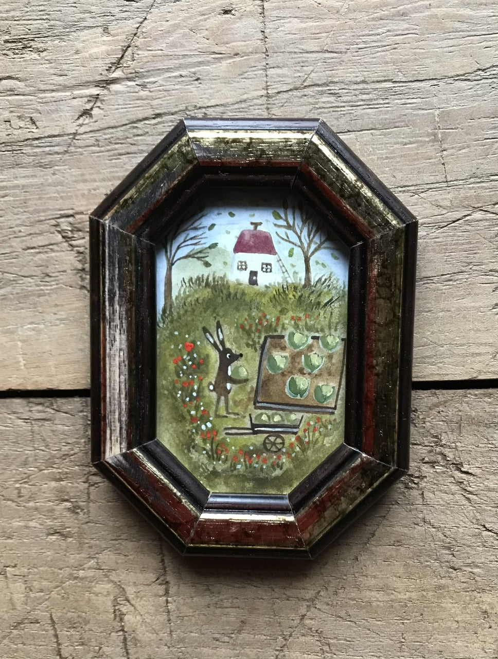 Bunny  - original painting in wooden frame