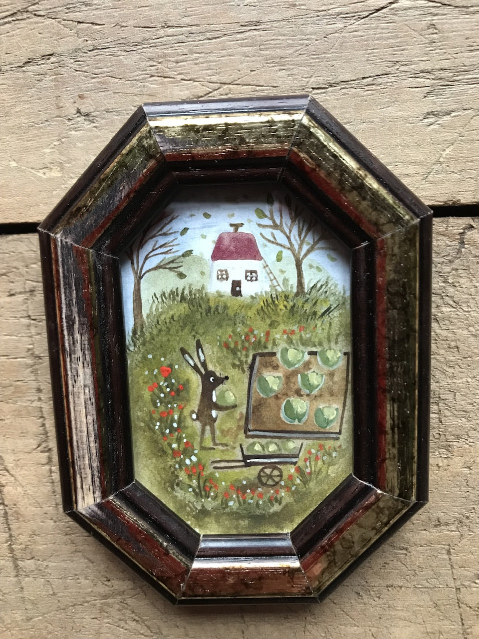 Bunny  - original painting in wooden frame