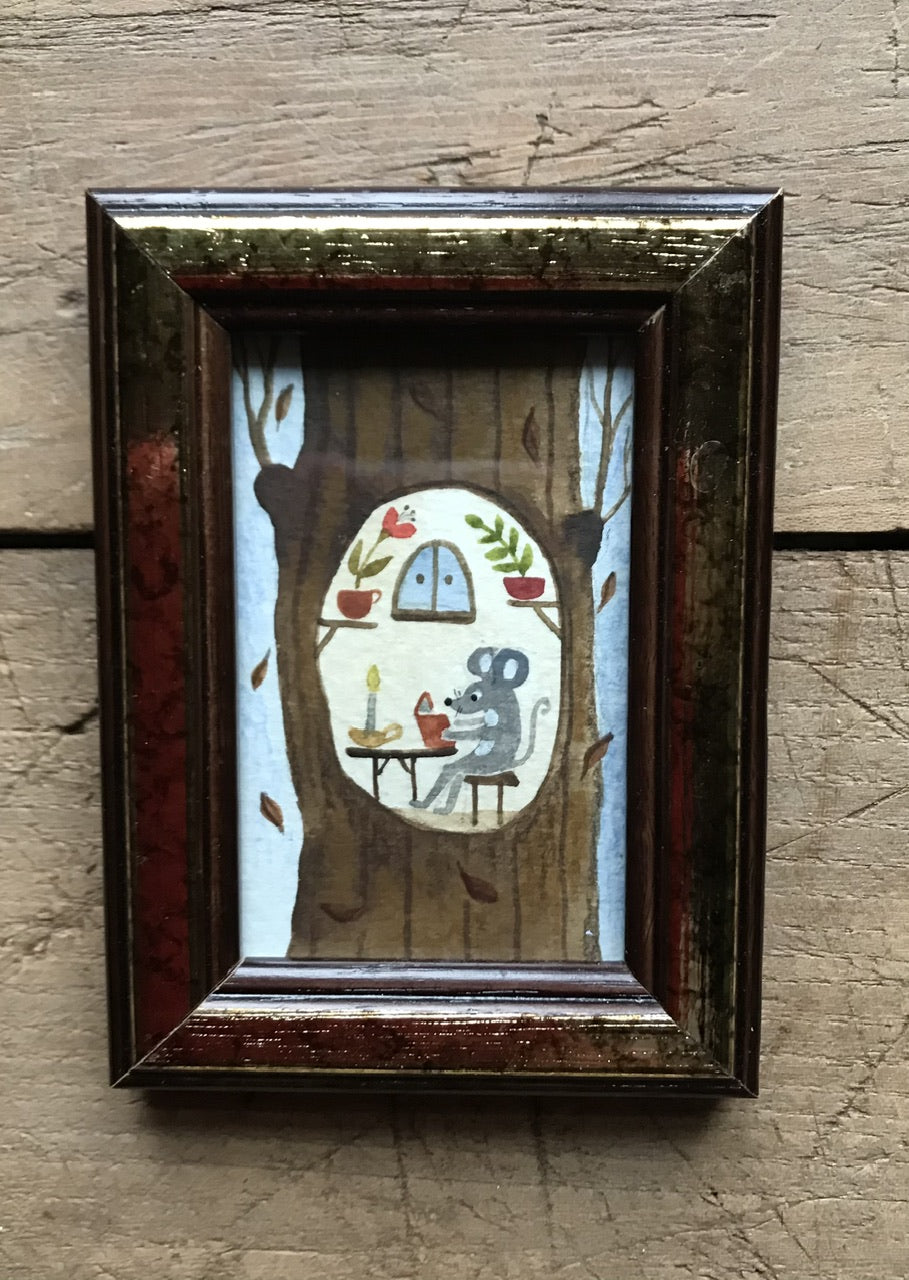 Treehouse - original painting in wooden frame