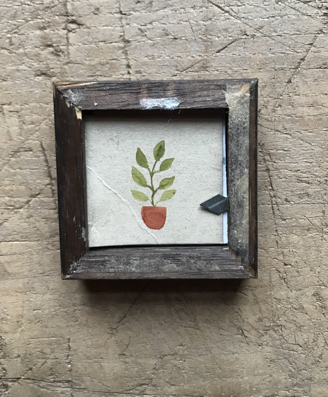 My plants - tiny original painting in wooden frame
