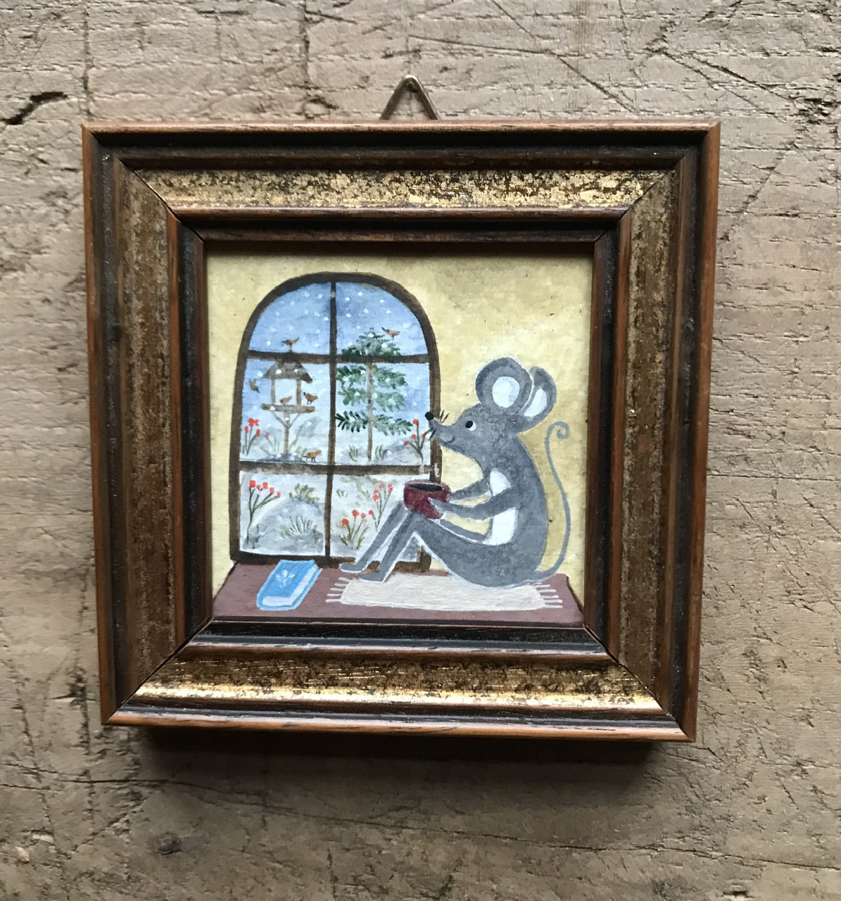 Winter window - original painting in wooden frame
