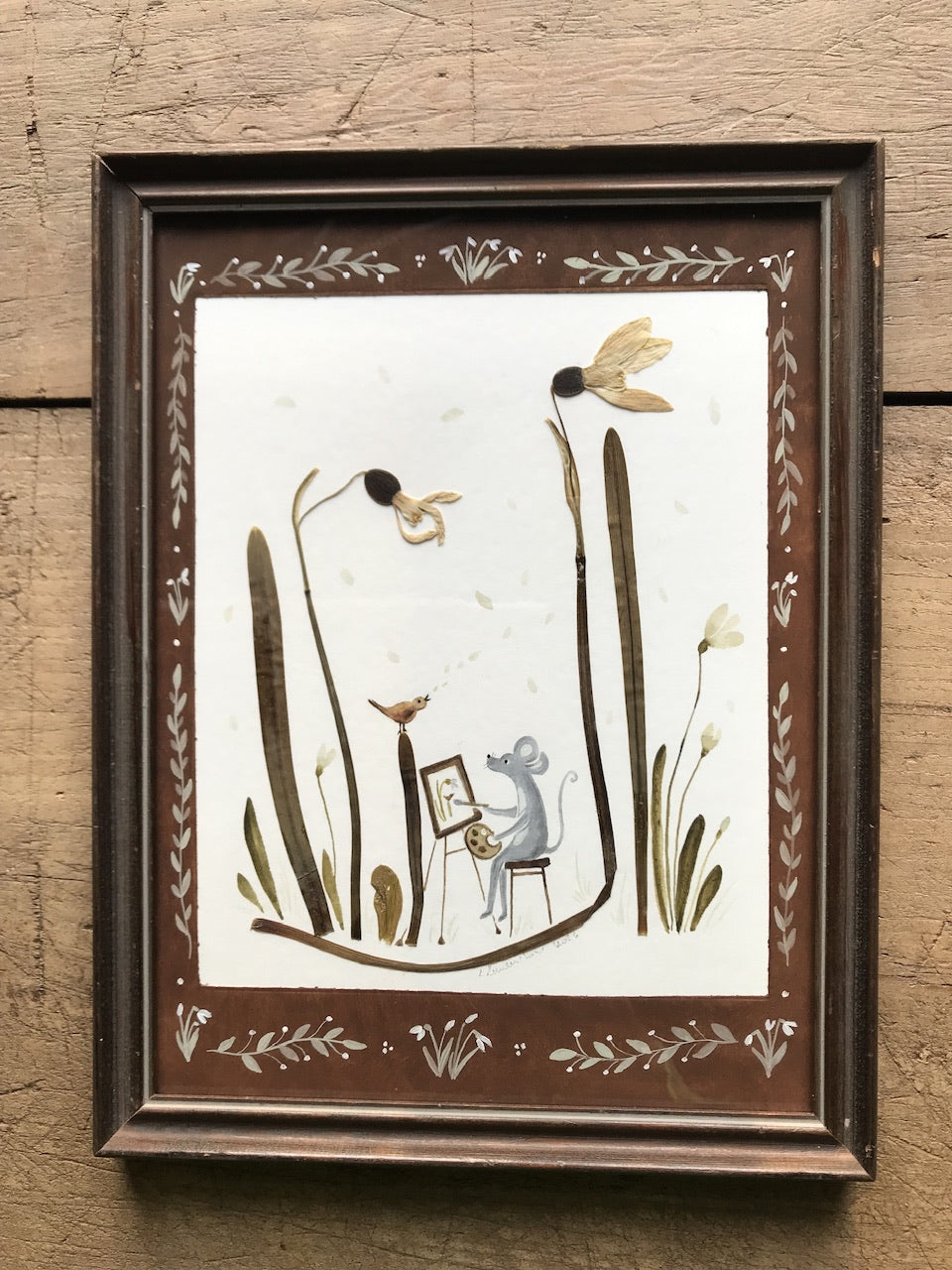Poppy seeds  - original painting in wooden vintage frame