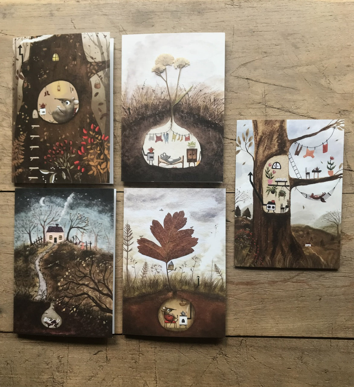 Autumn /fall - set of 5 cards  - eco friendly cards