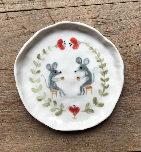 Coffee & mouse - porcelain tray/plate for tiny things