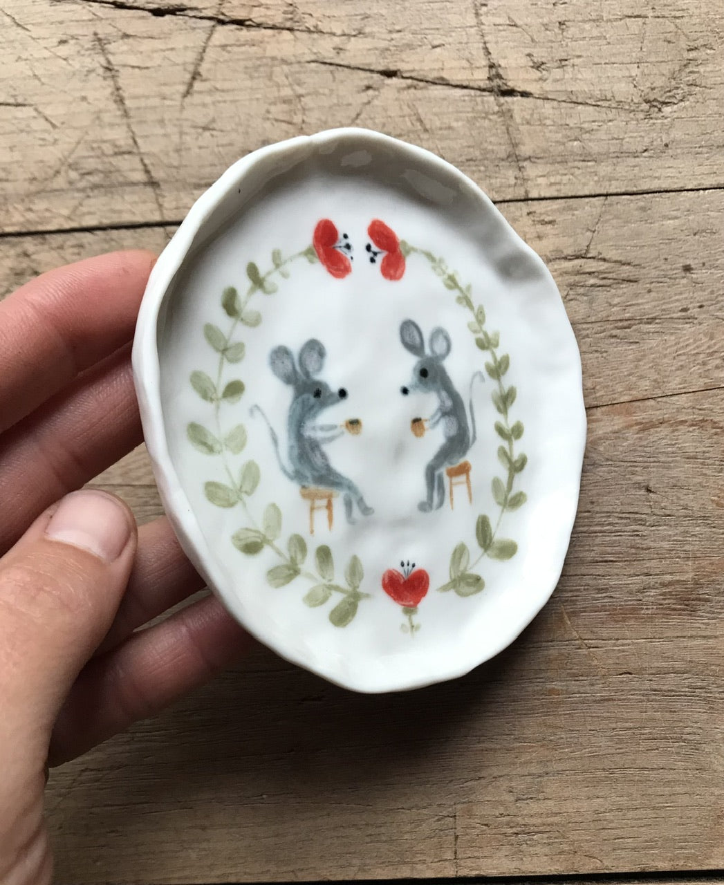 Coffee & mouse - porcelain tray/plate for tiny things
