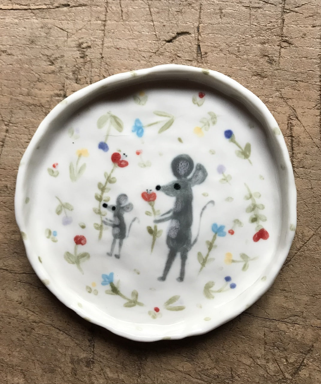 Flowers & mouse - porcelain tray/plate for tiny things