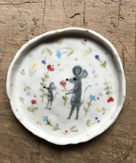 Flowers & mouse - porcelain tray/plate for tiny things