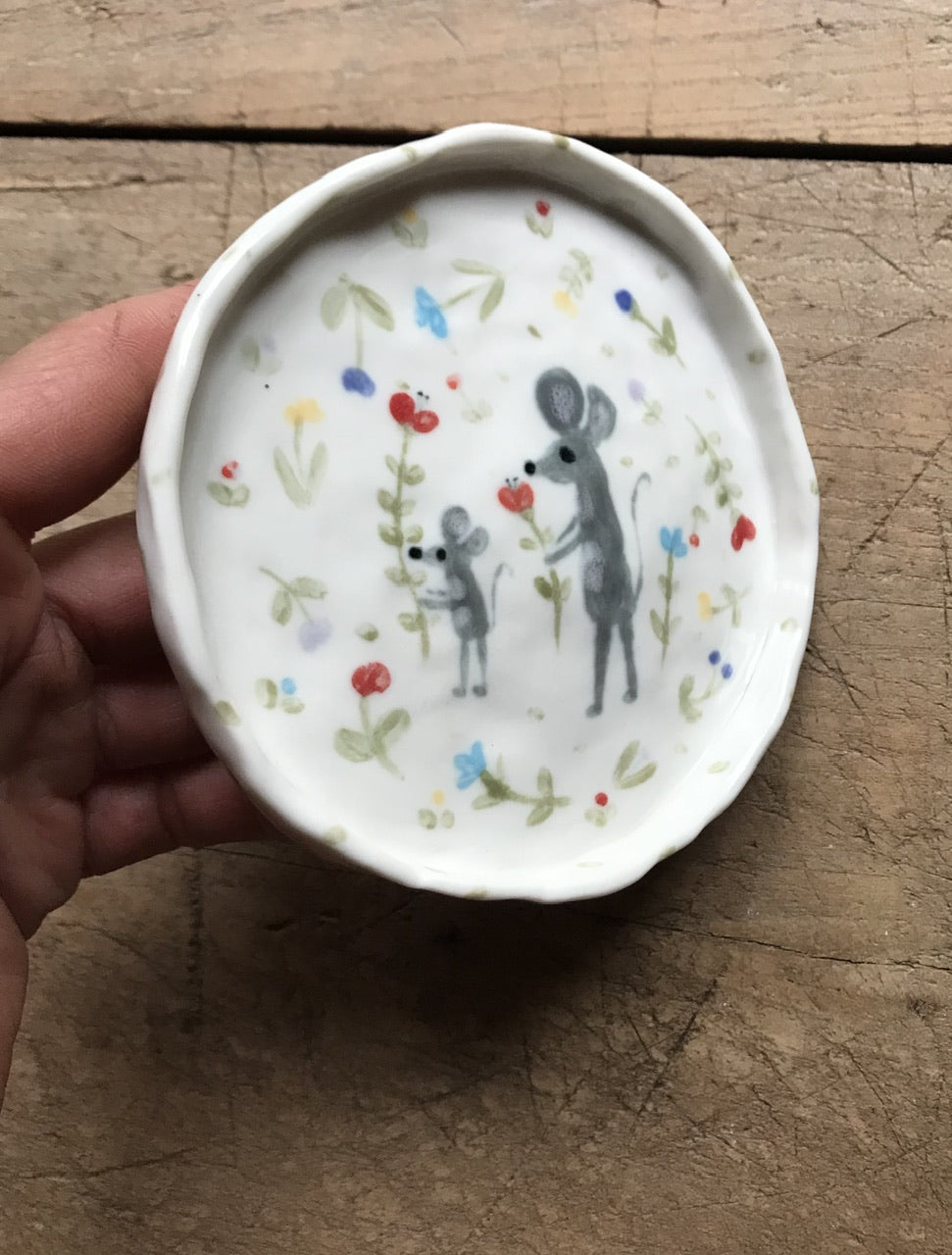 Flowers & mouse - porcelain tray/plate for tiny things