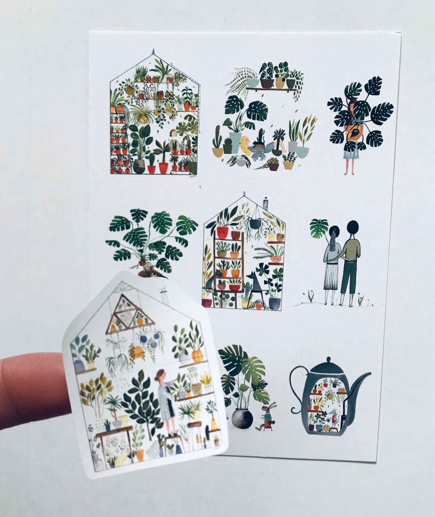 Greenhouse - stickers on postcard