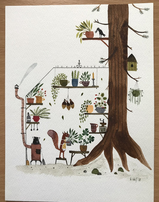 Squirrel home - original painting