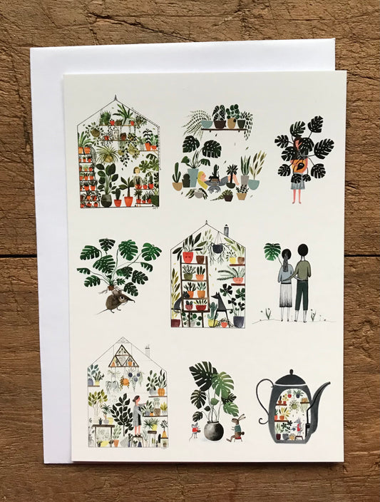 Greenhouse - stickers on postcard