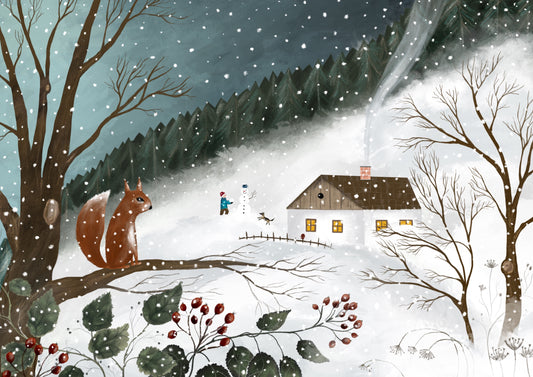 Making a snowman - fine art print