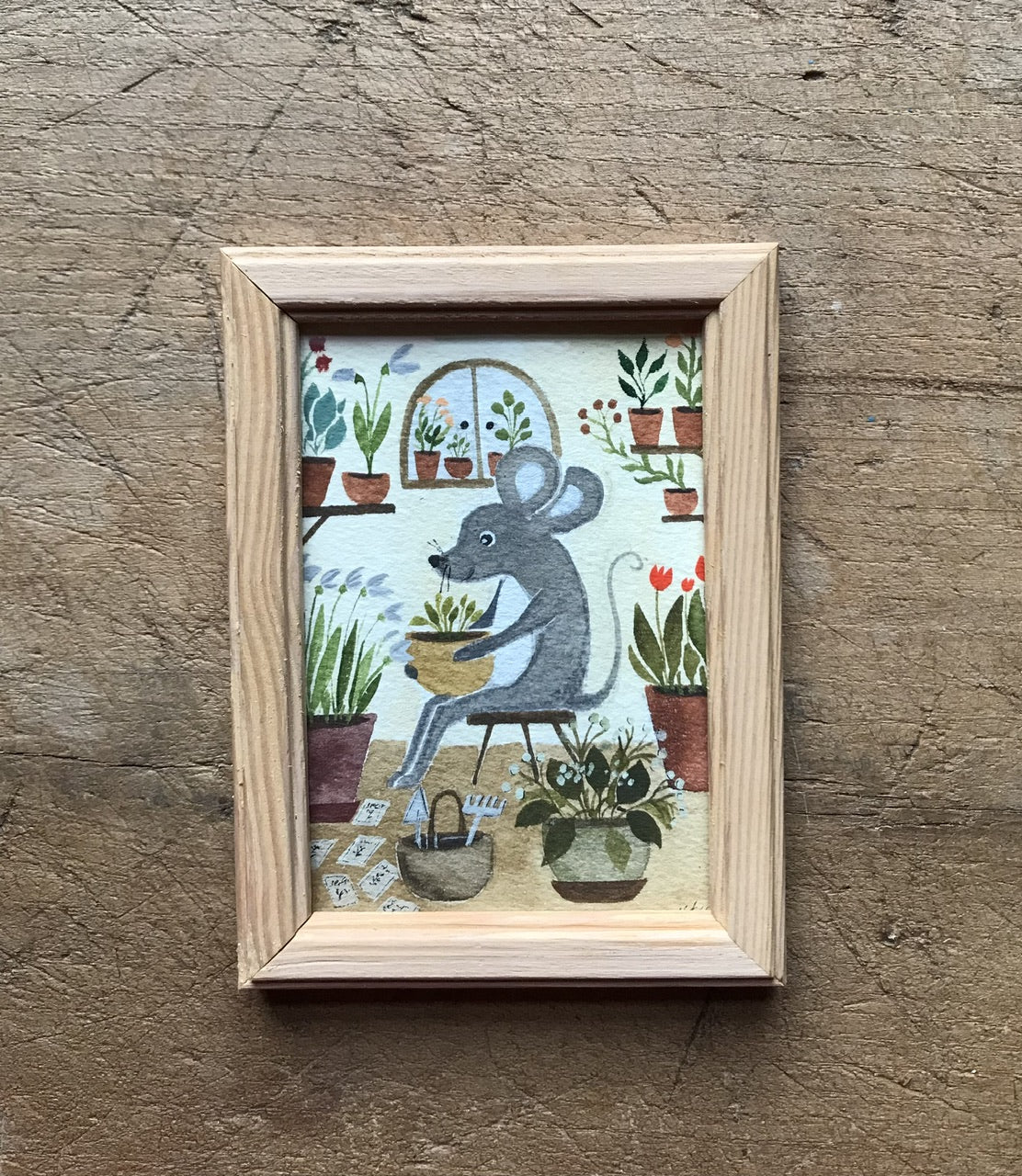 Houseplant lover - original painting in wooden frame