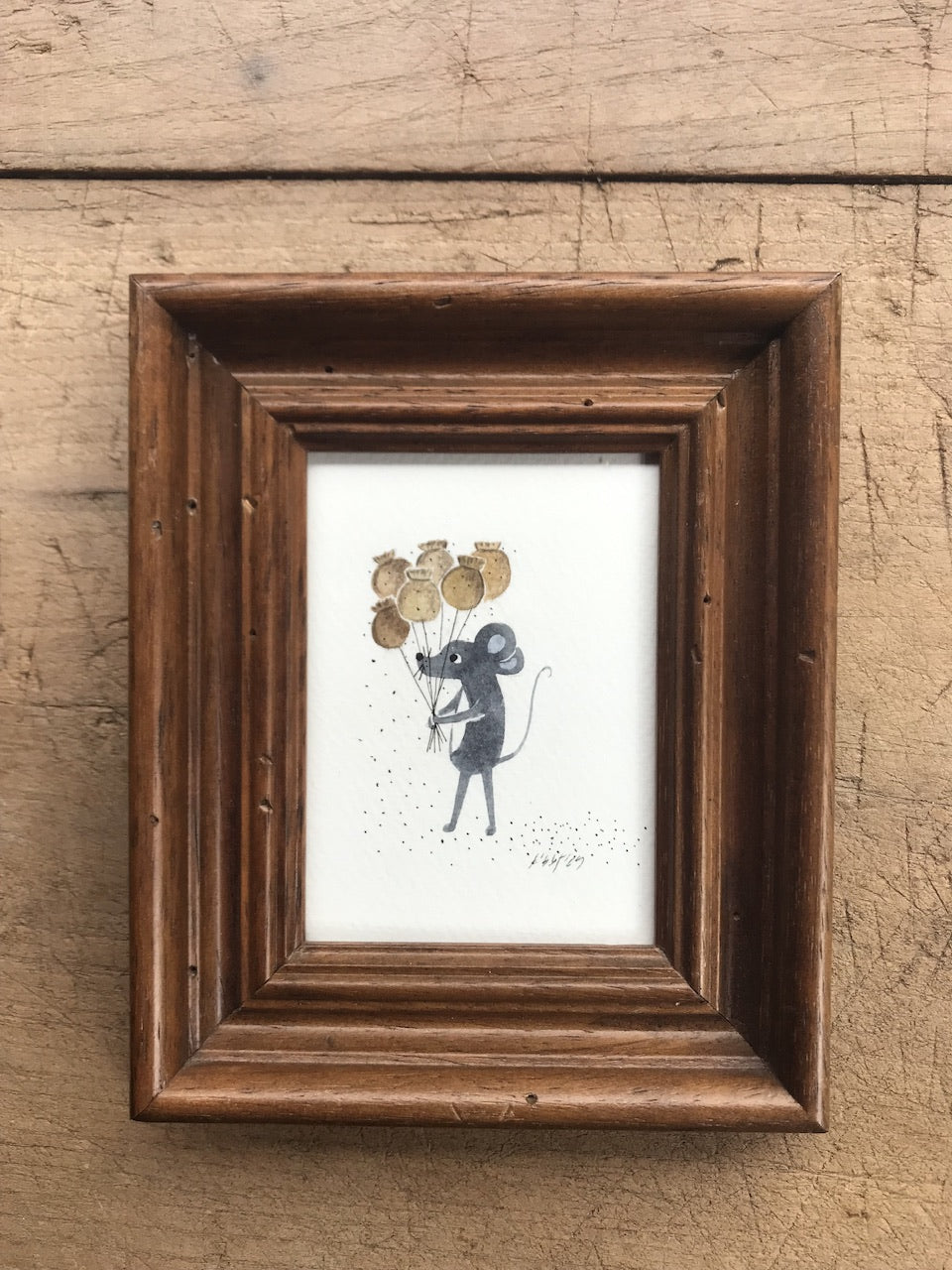 Poppy seeds  - original painting in wooden vintage frame