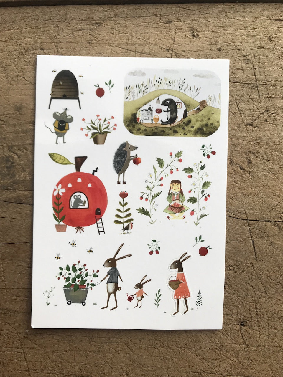 Little creatures - stickers on postcard