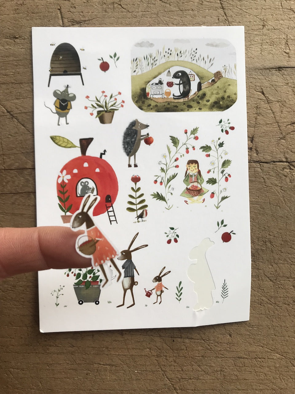 Little creatures - stickers on postcard