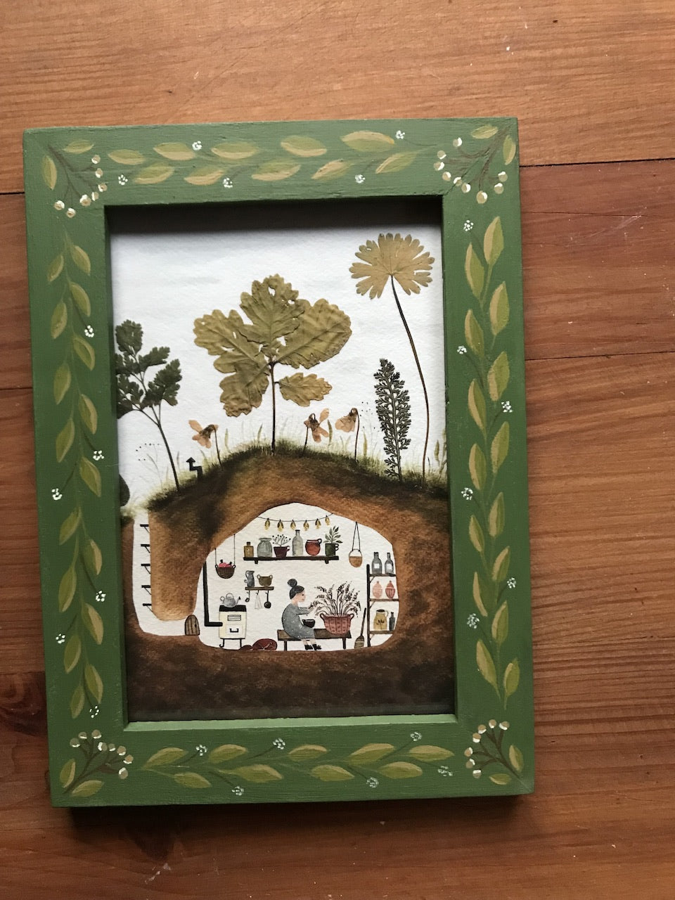 Herbal lady  - fine art print in a handpainted wooden frame