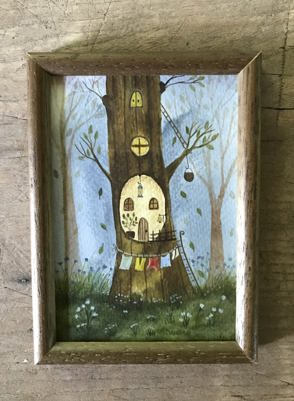 Who lives here ?  - original painting in wooden frame