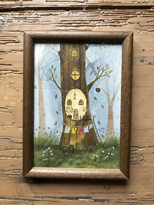 Who lives here ?  - original painting in wooden frame