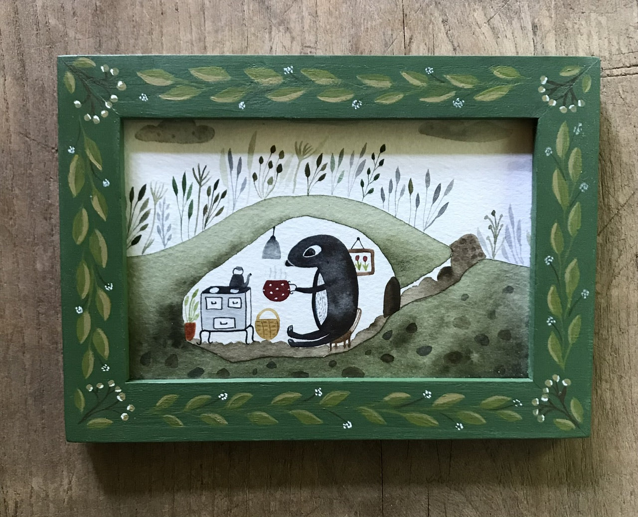 Cup of coffe   - original painting in a handpainted wooden frame