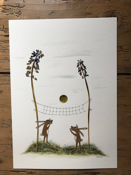 Volleyball - pressed plant collage - original painting