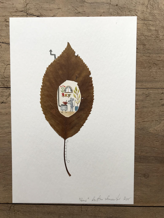 Cooking / original painting with a pressed plant collage