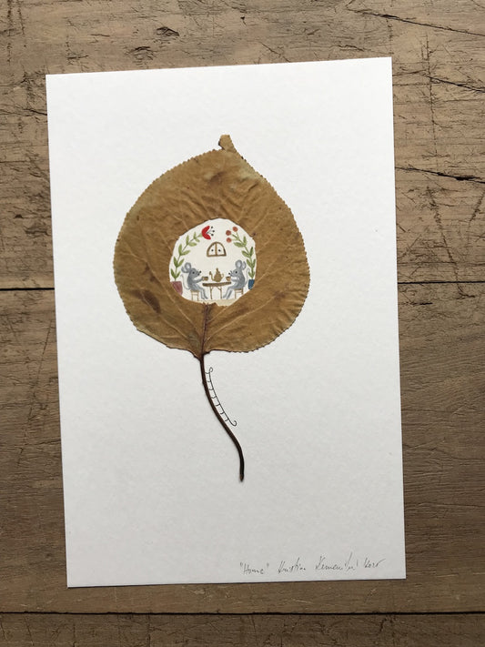 Cup of tea / original painting with a pressed plant collage