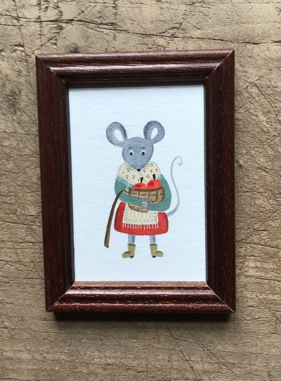 Mrs. Mousy - original painting in wooden frame