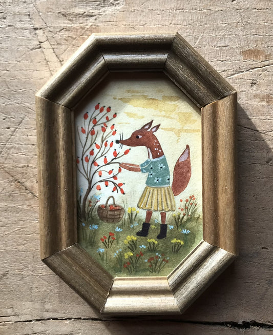 Mrs. Foxy - original painting in wooden frame