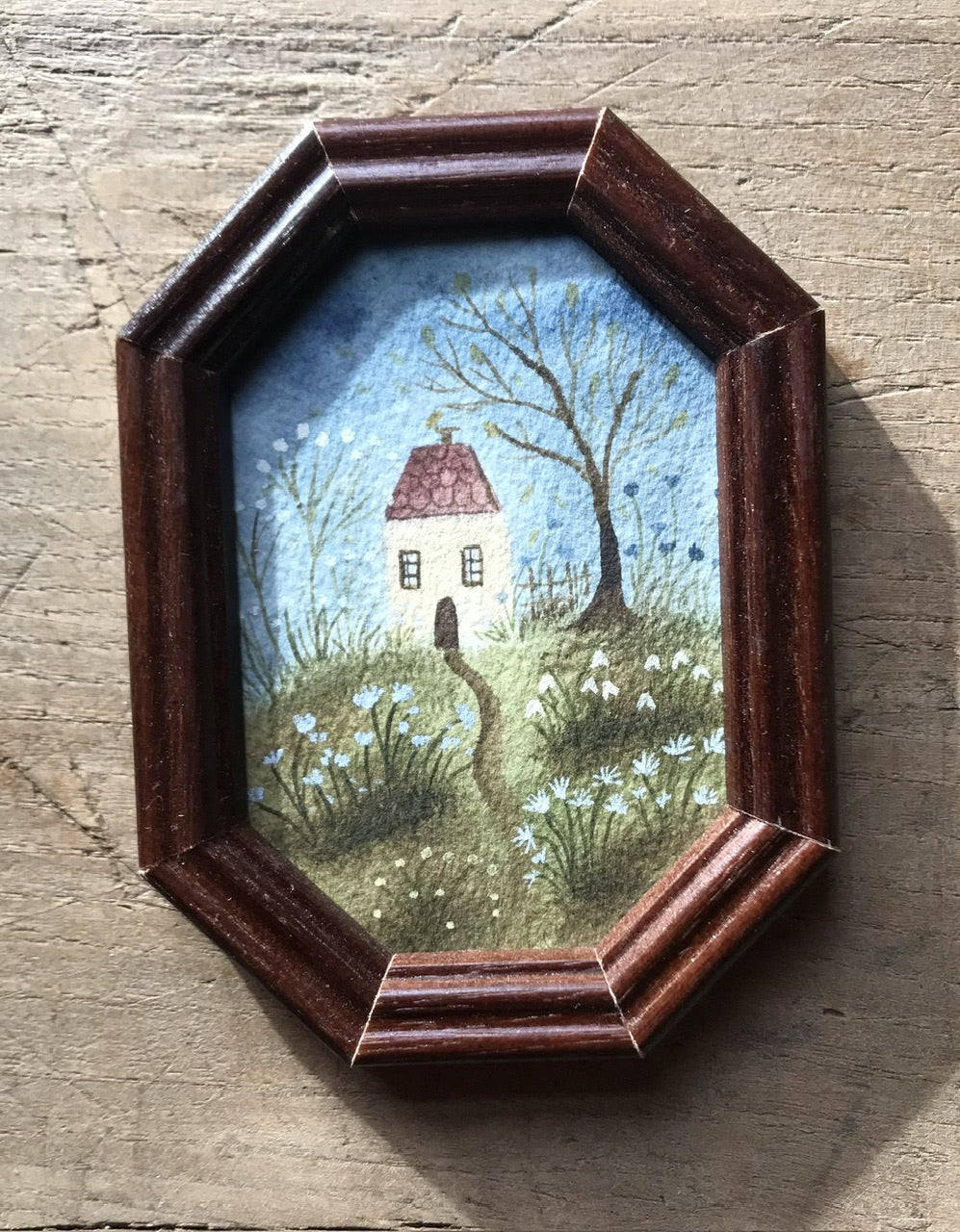Tiny home - original painting in wooden frame