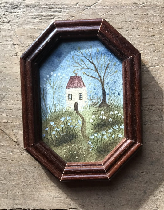 Tiny home - original painting in wooden frame