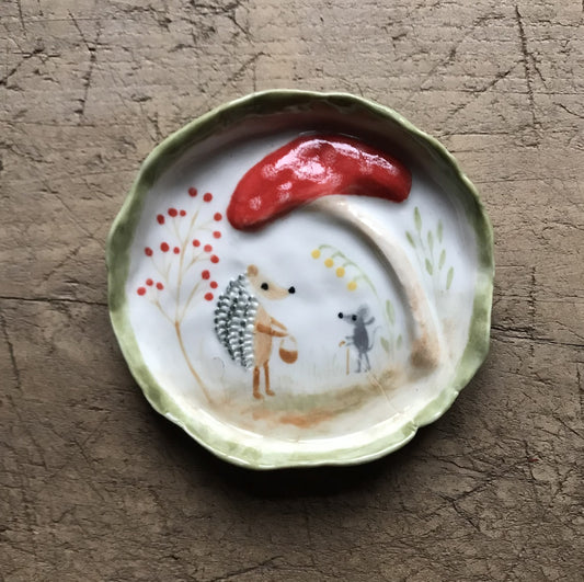 Mushroom meeting - porcelain tray/plate for tiny things