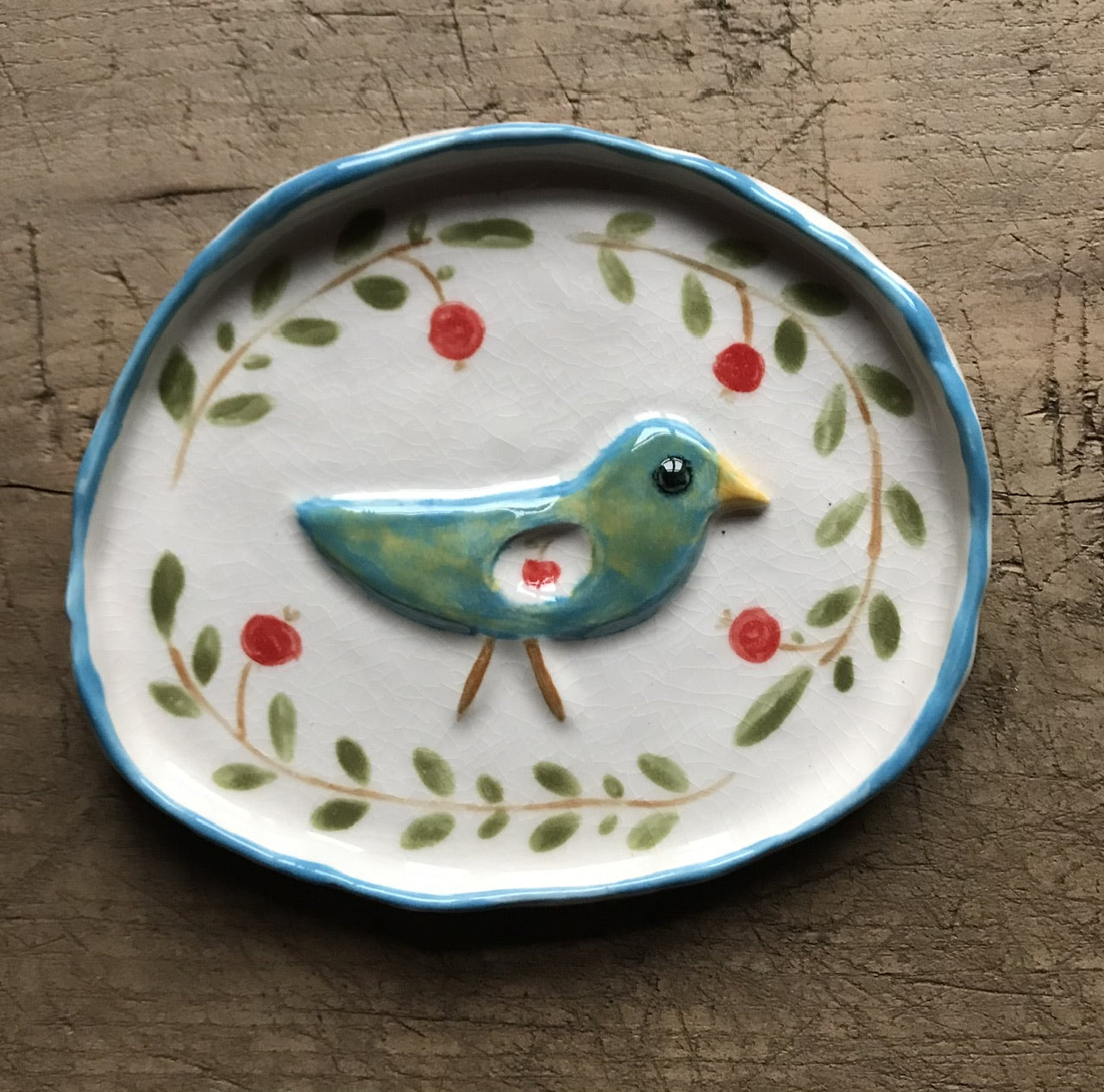 Apple bird  - porcelain tray/plate for tiny things