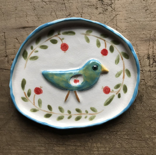Apple bird  - porcelain tray/plate for tiny things